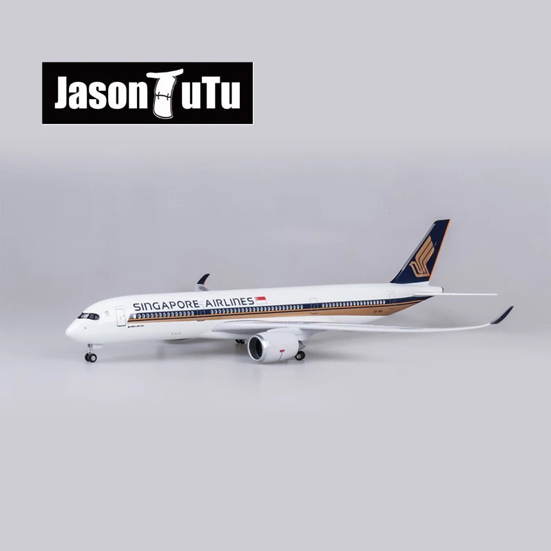 JASON TUTU 47cm Resin Diecast 1/150 Scale Singapore Airlines Airbus A350 Airplane Model Plane With LED Light & Wheel Aircraft 47cm 1 130 scale model airplane boeing b787 dreamliner aircraft etihad airlines with light and wheels diecast resin collection
