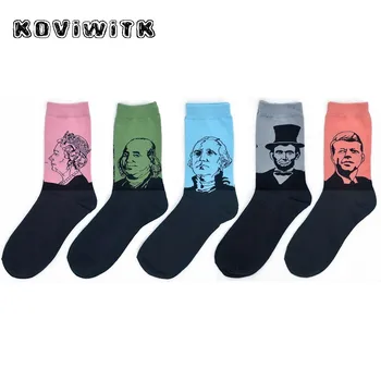 

Funny short Cotton black socks Celebrity Avatar men sock Harajuku Oil Paiting men's Casual winter Fashion Lincoln Washington sox