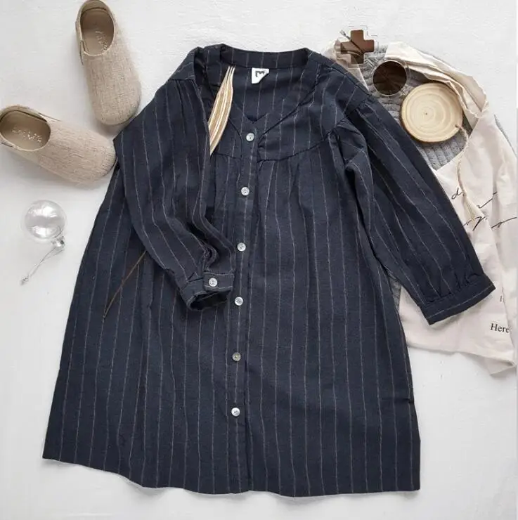 Новое платье в полоску для девочек осенние хлопковые льняные модные платья для девочек от 3 до 8 лет PZ569
