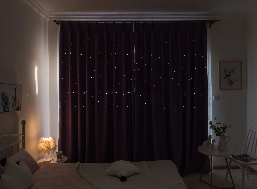 Занавеска для детской комнаты мультяшная полая занавеска со звездами фиолетовая затемненная занавеска для окна спальни прозрачная ткань тюль с драпировкой оттенок X611#30