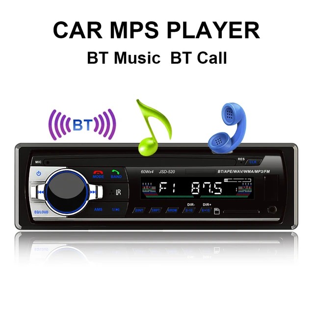 1 DIN Radio de coche Bluetooth reproductor MP3, radio FM para coche,  reproducción de audio HiFi con interfaz AUX/USB, función de llamada manos  libres