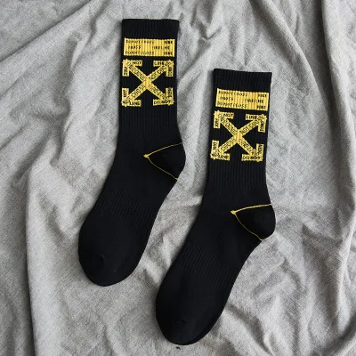 Yellow XX Модные новые мужские дышащие хлопковые носки с буквенным принтом удобные мужские носки модные спортивные носки для скейтборда в стиле хип-хоп Уличная одежда - Цвет: Yellow XX