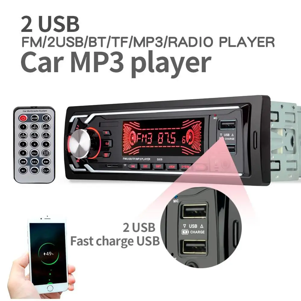 

1 Din 12V Bluetooth Auto Stereo Autoradios 5009 Car Radios With Remote Control In-dash FM Radios Dual USB MP3 Car Audio Players