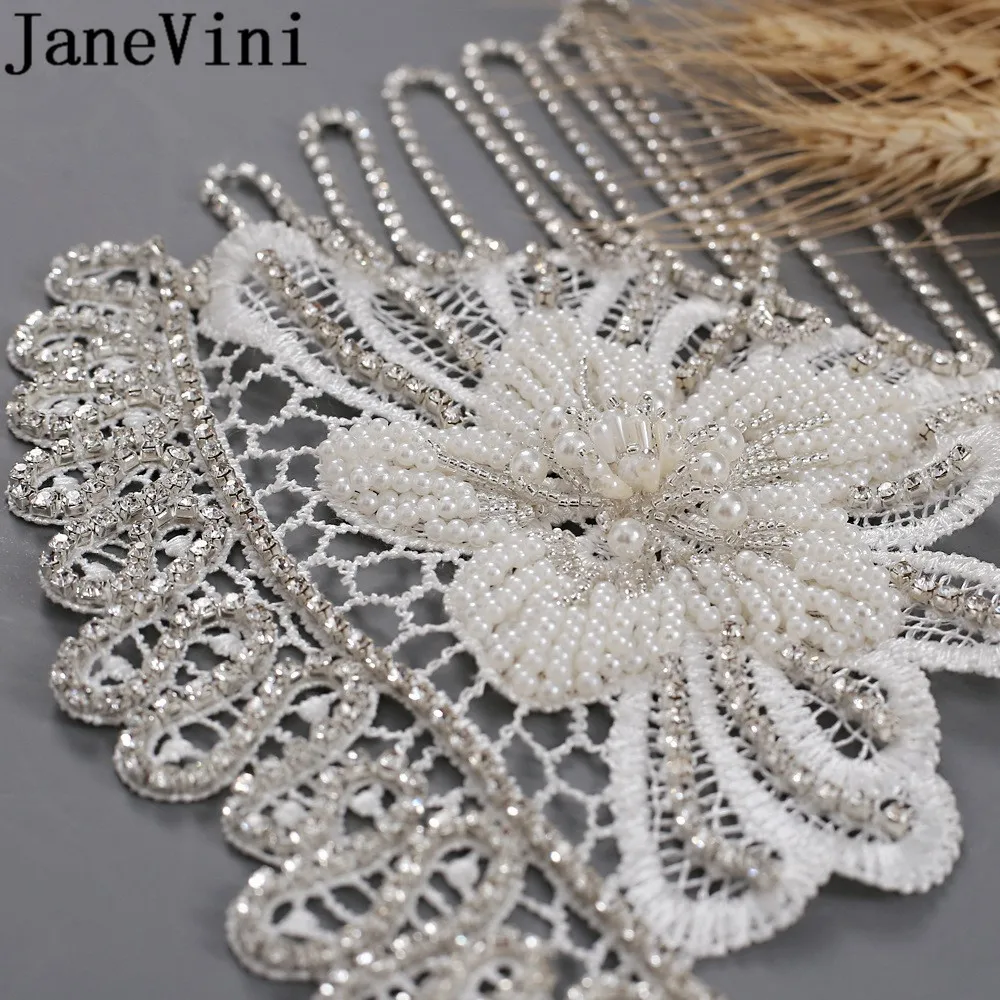 JaneVini винтажное белое кружевное свадебное ожерелье на плечо с цепочкой, украшенное кристаллами и бусинами, свадебные жемчужные цепочки, аксессуары