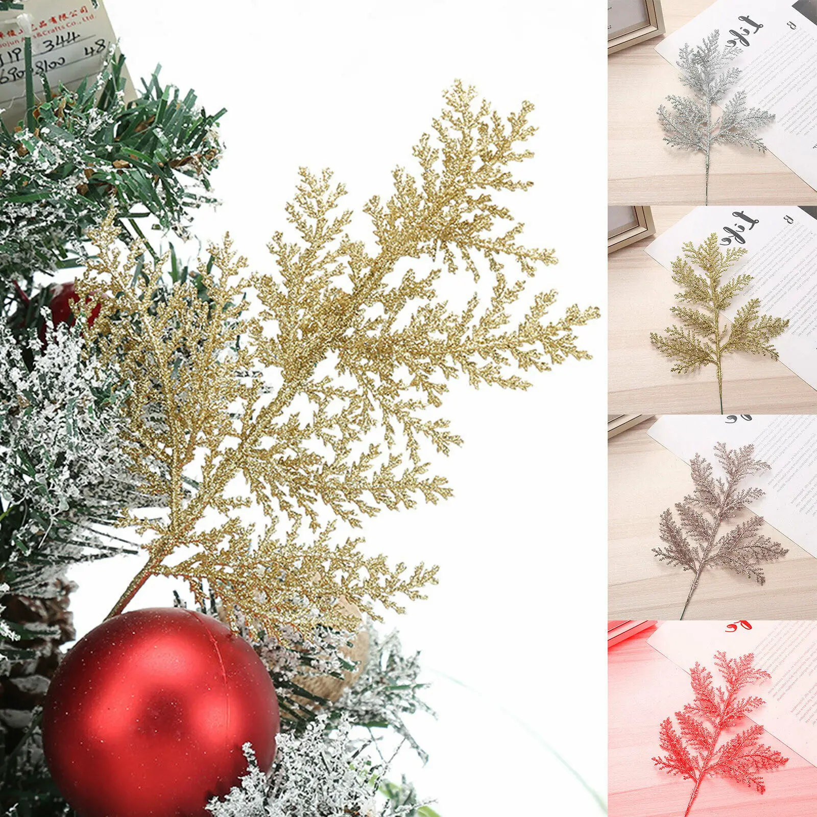 

Christmas Simulated Plant Pine Branches Leaves Home DIY Wedding Bouquet Flower Wall Decor Accessories xmas Tree Ornament 10Pcs
