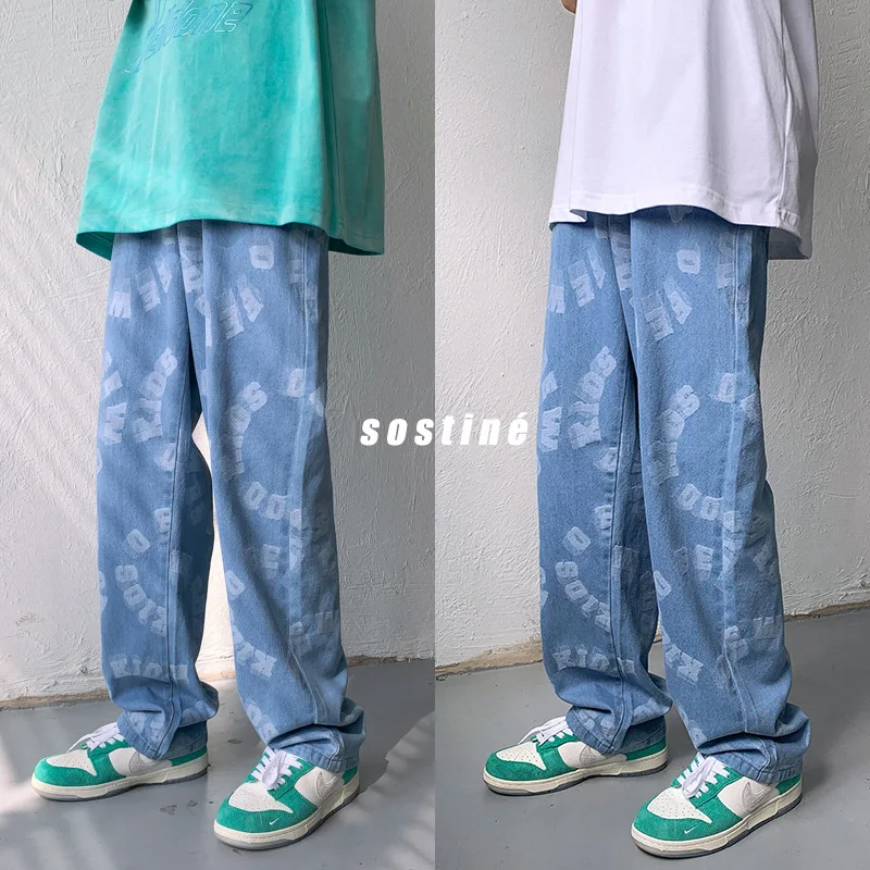 ICCLEK High Street Pants Men's Loose Straight Wide Leg Jeans Jeans  Men Jeans  Baggy Jeans  Mens Loose Jeans