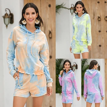 

Tie-dye Pajamas Female Summer 2020 Most New Comfortable Breathable Long-Sleeve Hooded Tracksuit Suit Ladies Winter Home Service