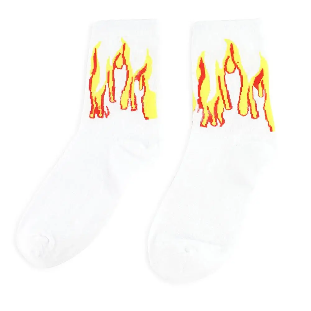 Носки в стиле Харадзюку, носки с пламенем в Корейском стиле, хлопковые носки в стиле хип, мужские и женские носки в трубке, Европейский и бренд Tide - Цвет: White
