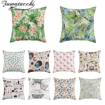 

Fuwatacchi Linen Palm Leaves Animals Picture Pillow Case Geometric Decorative Cushion Cover For Home Sofa Throw Pillows Covers