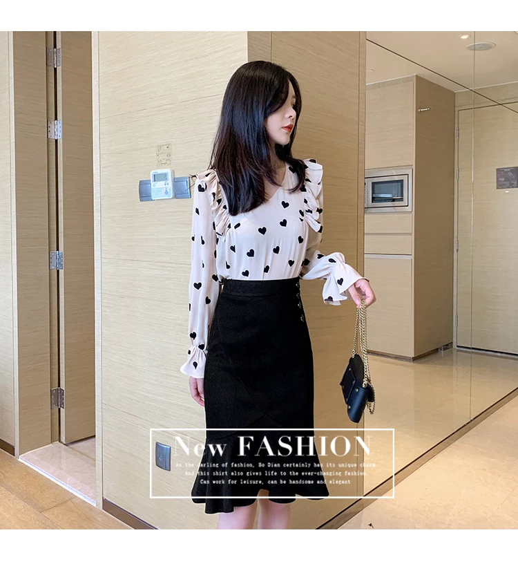 Skirt women autumn and winter high waist woolen skirt fashion casual fishtail skirt solid slim irregular ruffled midi skirt