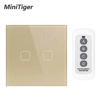 

Minitiger EU Standard 2 gang 1 way Light Touch Switch Waterproof Glass Panel Wall Sensor Switch Remote controller
