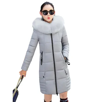 

Thick Cotton coat Women's Large Size Loose Slim Cotton coat Long Fur Collar Cotton Jacket Winter Coat Outerwear Female C60