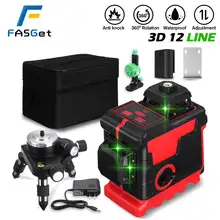 FASGet 3D 12 Lines Laser Level Self-Leveling Wireless Remote 360 Horizontal Vertical Cross Lines With Battery Wall Bracket Laser