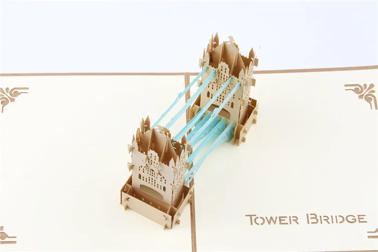 Travel Anniversary Cards 3D Paper Cutting Retro Tower Bridge Holiday Cards Blessing Gift Card Customizable