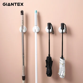 

GIANTEX 3PCS Wall Mounted Mop Organizer Holder Brush Broom Hanger Storage Rack Tool Hanger Clip Seamless Mop Hook Organizer