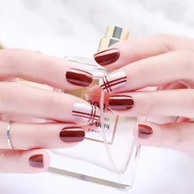 Накладные ногти наклейки стиль цвет красного вина серебряными полосками одежда для невест клей-карандаш-маникюр патч готовой продукции