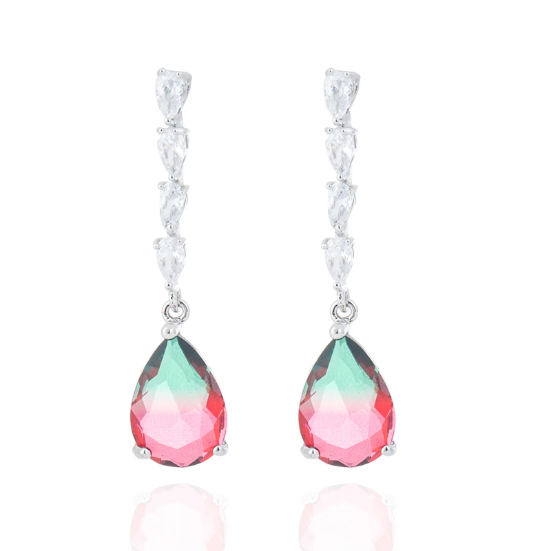 Hot selling Creative water-drop multicolour tourmaline glass Pendant Earrings Retro Trend copper inlaid zircon | Украшения и