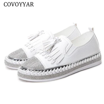 

COVOYYAR Tassel White Shoes Woman Shiny Rhinestone Women Flats Fashion 2019 Autumn Platform Ladies Flat Shoes Loafers WFS2025