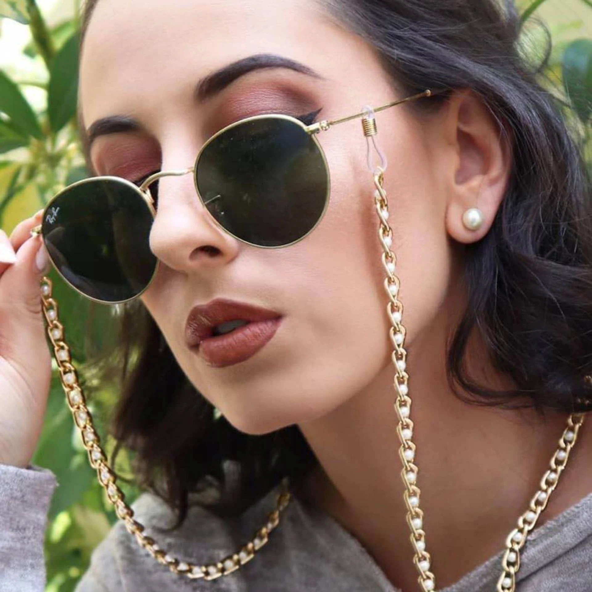 Cadena de lujo para gafas para cordón de perlas con incrustaciones de luz, correa para gafas de Hip Hop, cordones para gafas sol, cadena informal|Accesorios para gafas| AliExpress