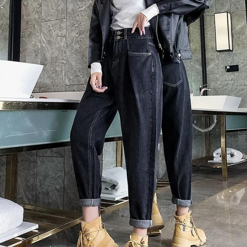 

New Collection Women Pencil Denim Pants High Waisted High Street Boyfriend Style Jeans Student Plus Size s-5xl