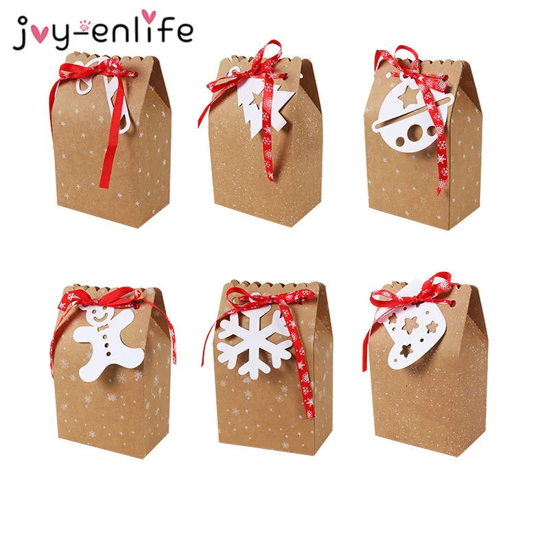 

3pcs Snowflake Christmas Paper Bags Gift Boxes Candy Cookie Packaging Box with White Tag Ribbon Navidad New Year 2019 Xmas Gift