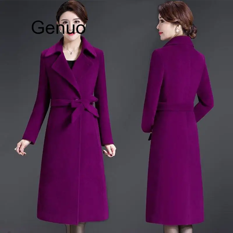 X-Long Wool Coat 2020 Women Outerwear Autumn Winter Clothing Belt Fashion Warm Woolen Blends Coat Female Elegant Woolen Coat