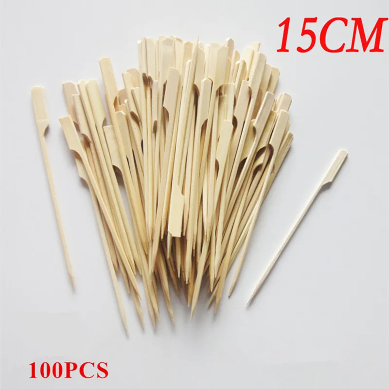 100pcs 15cm Bamboo Skewers Paddle Sticks For BBQ Grill Kebab Barbeque Fruit Toothpicks Party Supplies Outdoor Tools