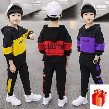 

Teenage Boys Sportswear 4-12Y Children's Clothing Suits Splicing Hooded Top + Pants Personality Suits Kids Christmas Clothes