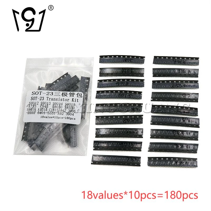 180 шт. СОТ-23 SMD комплект триодов пакет с электронными компонентами 8050 8550 9014