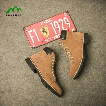 

TANLUER men shoes Martin boots shoes men Pigskin material classic outdoor Casual Zipper opening shoes