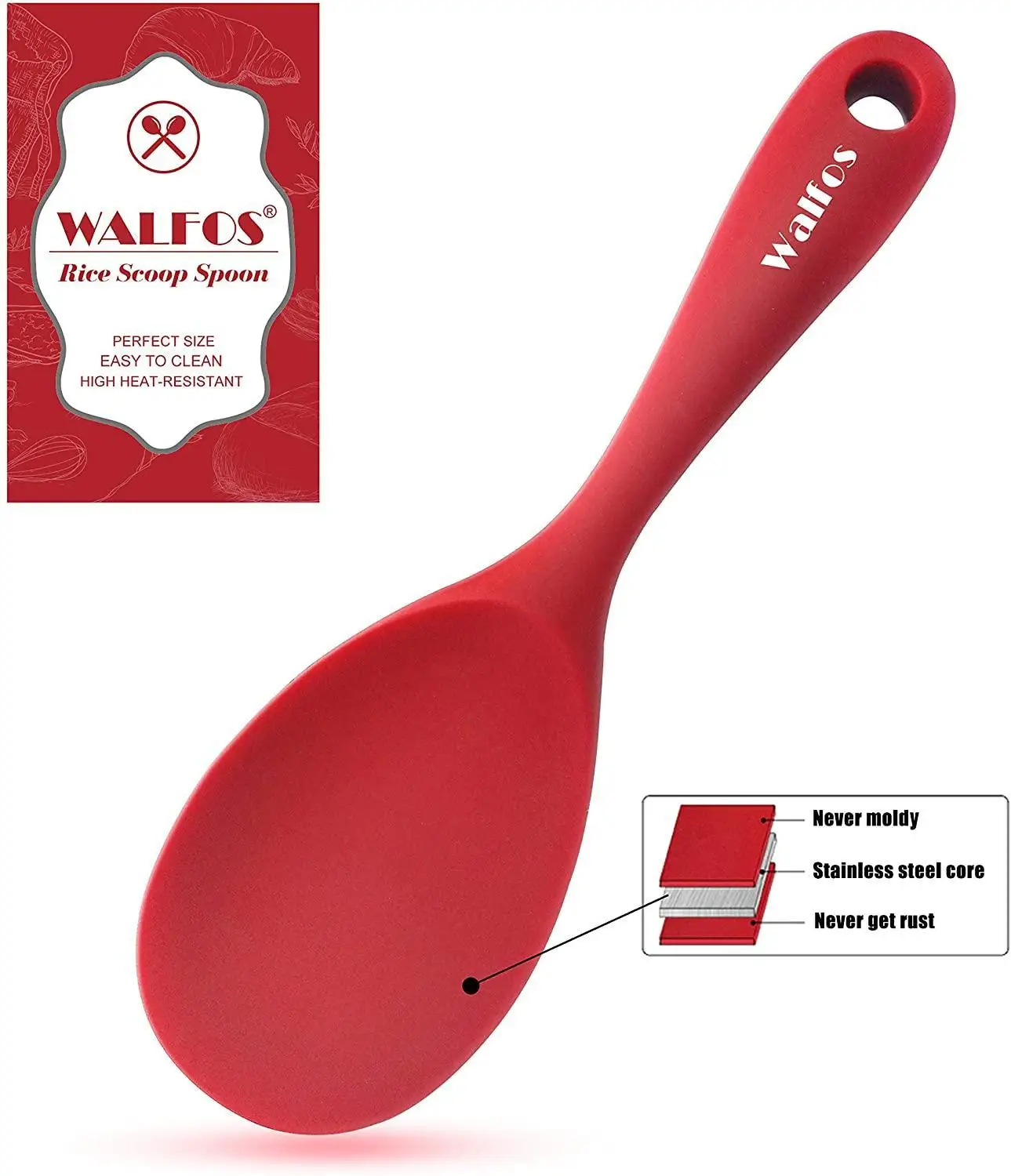 WALFOS Food Grade Heat Resistant Silicone Rice Spoon Heat Resistant Sushi Scoop Silicone Plastic Rice Paddle Kitchen Baking Tool