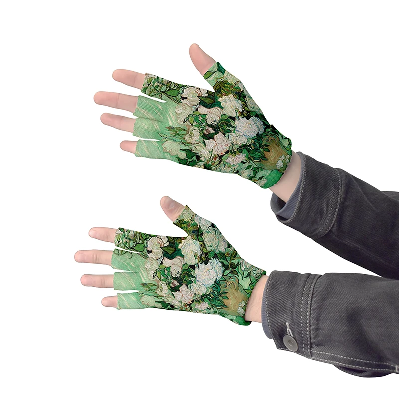 Van Gogh Oil Painting Half Finger Gloves Warm Women Knitted Fingerless Gloves Work Sports Non-Slip Sunflower Starry Night Gloves