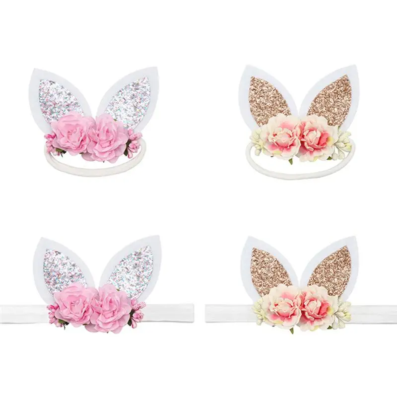 

Easter Toddler Baby Girls 2Pcs Elastic Headband Cute Baby Headwrap Rabbit Ear Shaped Hair Hoops Cute Hair Band Silver Golden