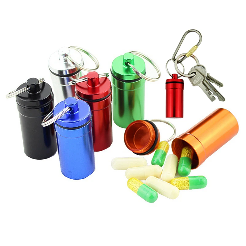 

Small Pill Tablet Medicine Storage Box Holder Case Bottle Container Keychain Waterproof Aluminum Pill Box Metal Outdoor Tools