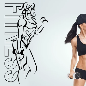 

Women Fitness Decal Gym Dumbbell Sticker Posters Vinyl Wall Decals Decor Mural Fitness Words Crossfit Decal Gym Sticker