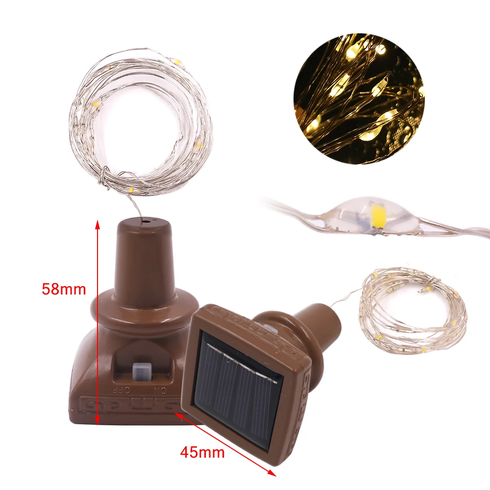 Wine Bottle Cork Copper Wire Fairy Lights Starry Solar Powered String Light Garland 2m 20 LEDs 1m 10 LEDs