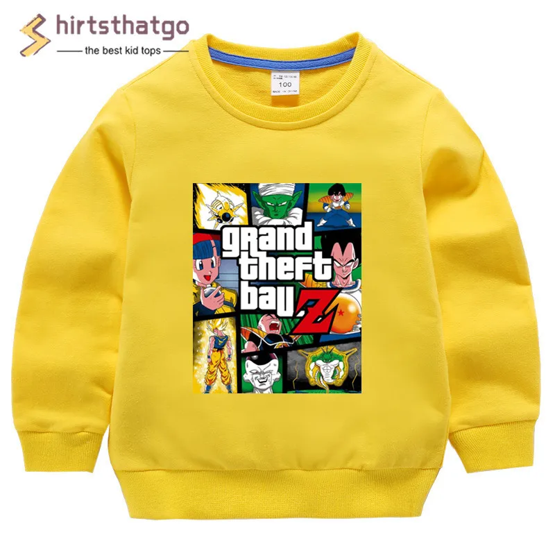 Забавные толстовки для мальчиков и девочек с надписью «Grand Theft», «Dragon Ball Z», «GTA» детская осенне-зимняя одежда для малышей детский пуловер Топы черного цвета, подарок в пятницу - Цвет: T69-yellow