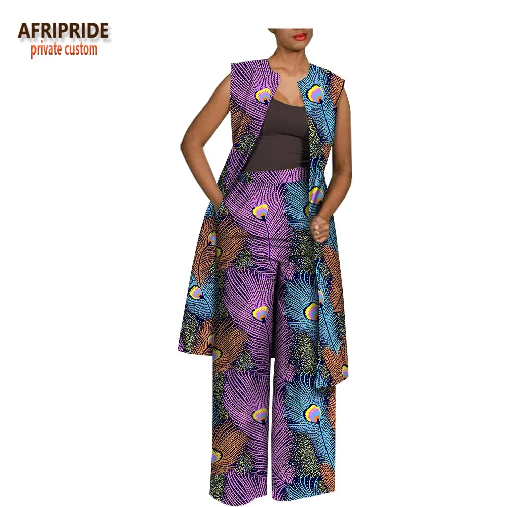 Африканская одежда летние и осенние брюки женский комплект AFRIPRIDE без рукавов до колена топ+ длинные брюки женский комплект A1826022 - Цвет: 545J