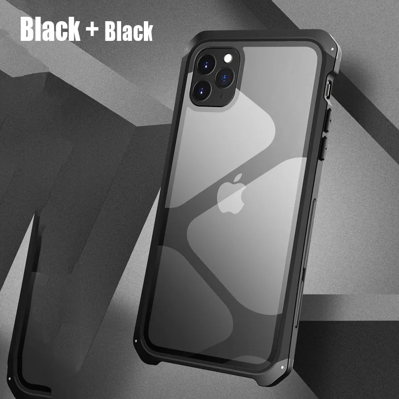 Для iPhone 11 Pro Max Роскошная алюминиевая металлическая рамка+ 9H стеклянная задняя крышка чехол для iPhone XR XS Max 7 8 Plus IP111 - Color: Black Black