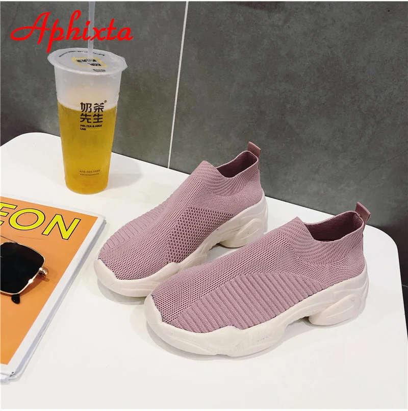 Aphixta/вязаные носки; женские кроссовки из эластичной ткани; женская обувь; дышащие мягкие туфли на плоской подошве; большие размеры 43