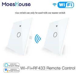WiFi Smart Glass Panel Touch Switch RF433 Transmitter Wall Panel 1/2/3 Gang Remote Control Switch Works with Alexa Google Home