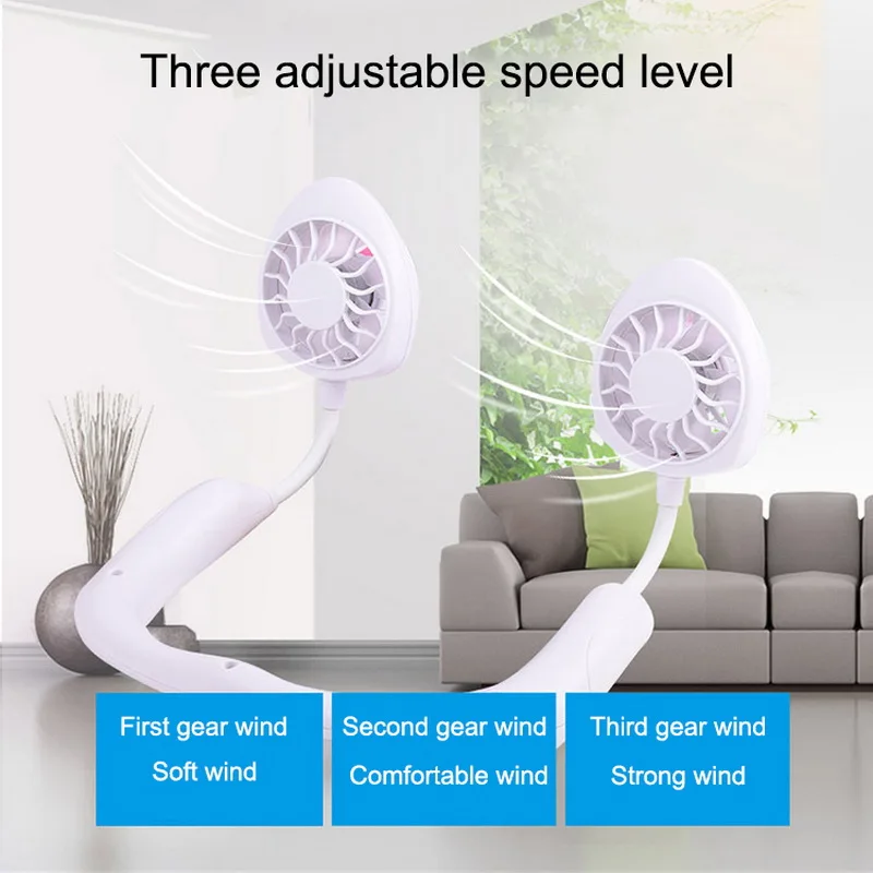 

Fan Personal Wearable Portable Fan Hand-free USB Chargeable Wireless Fan -in Lithium Battery Neckband 3 Adjustable Speed Level