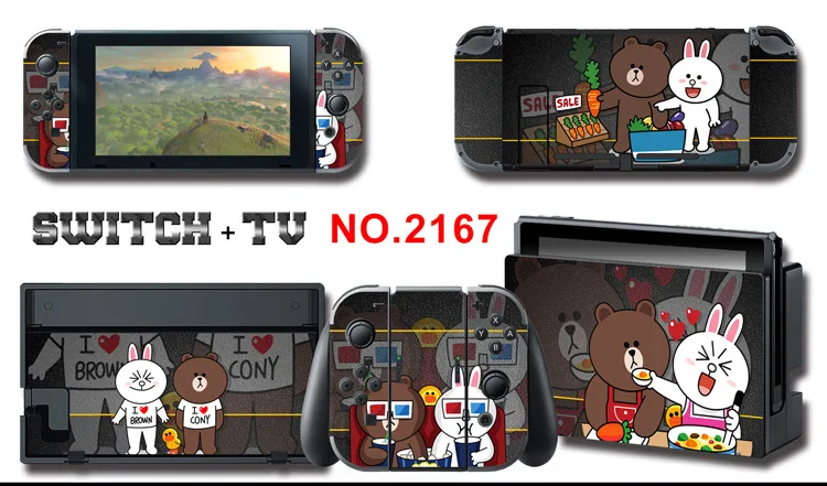 1set New Cute Anime Full Body Sticker for NS Switch Protective Cover Skin Colorful Art for Game Console Joy-Con Controller Decor