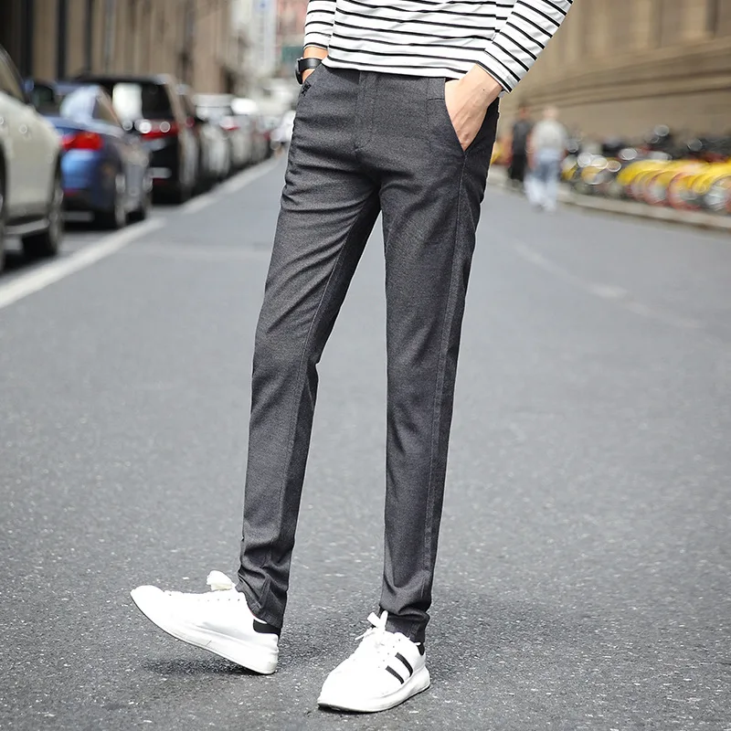 Однотонные прямые мужские брюки Slim Fit Осенние новые мужские s повседневные брюки черные зеленые задние карманы дышащие Стрейчевые брюки мужские