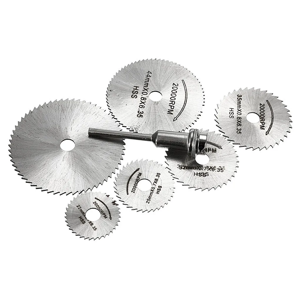 7pcs HSS аксессуаров для вращающихся инструментов 22/25/32/35/44/50 мм полотна циркулярной пилы для резки Колесные диски оправки для Dremel отрезать