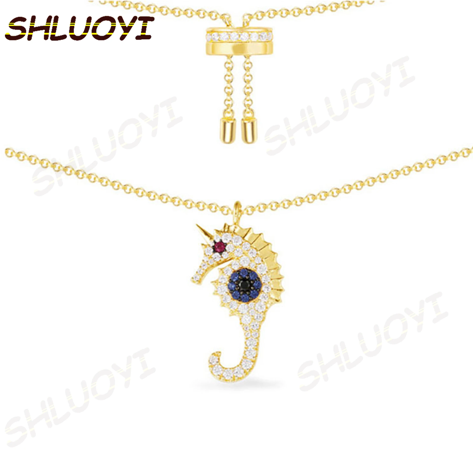 

Fashion Charm Sterling Silver Copy 1:1 Copy,Yellow Silver Adjustable ETE Lucky Seahorse Necklace Women Monaco Jewelry With Logo