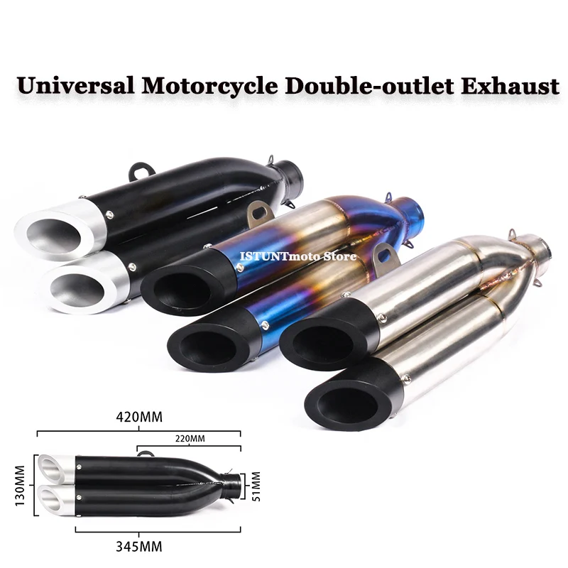 

51mm Motorcycle Exhaust Escape moto Slip-on Double Holes Outler Modified Muffler Pipe For MSX125 MT-03 ATV CB400 Z250 R3 CBR300