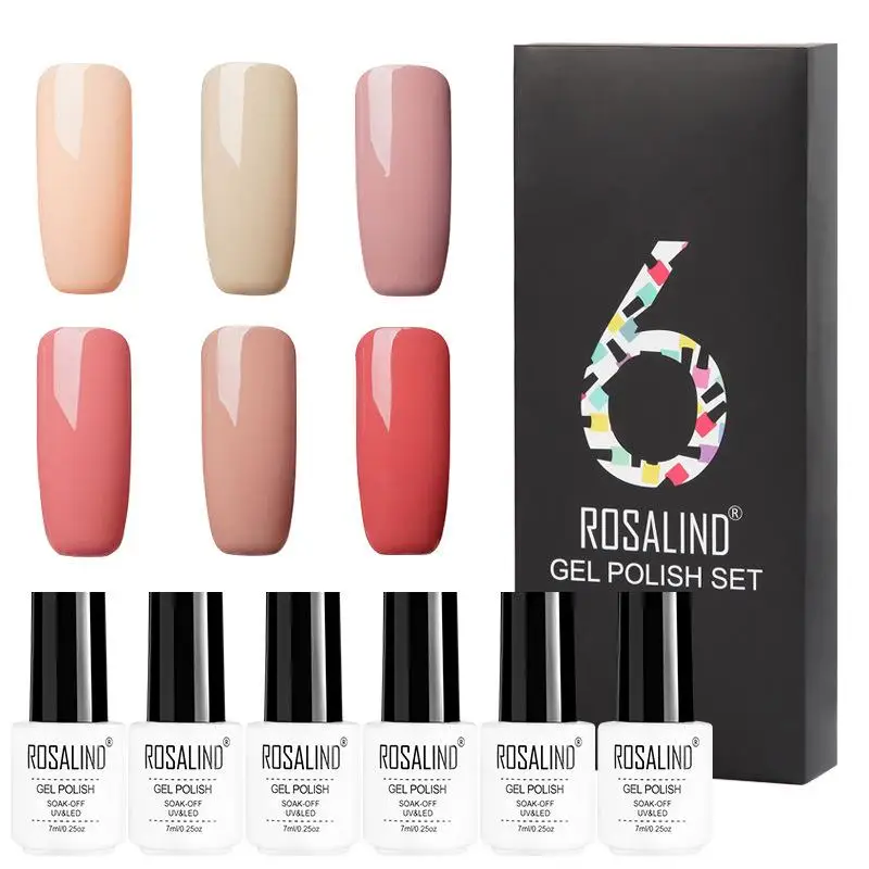 Rosalind Lote Cor Sólida Série Gel 12 Cores Polonês Kit uv Led 6 Pçs - 7 Garrafas reutilizáveis