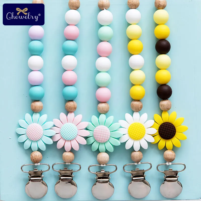 

1PC Silicone Pacifier Clips Chain Sunflowers Beads Tiny Rod Silicone Baby Teether Toys Rodent Teething Chain Childen's Products