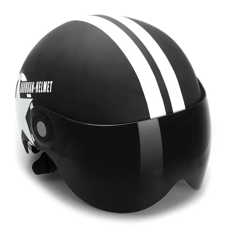 

Motorcycle Helmet Half 3/4 with Retractable Drop Down Sun Visor Open Face Helmet